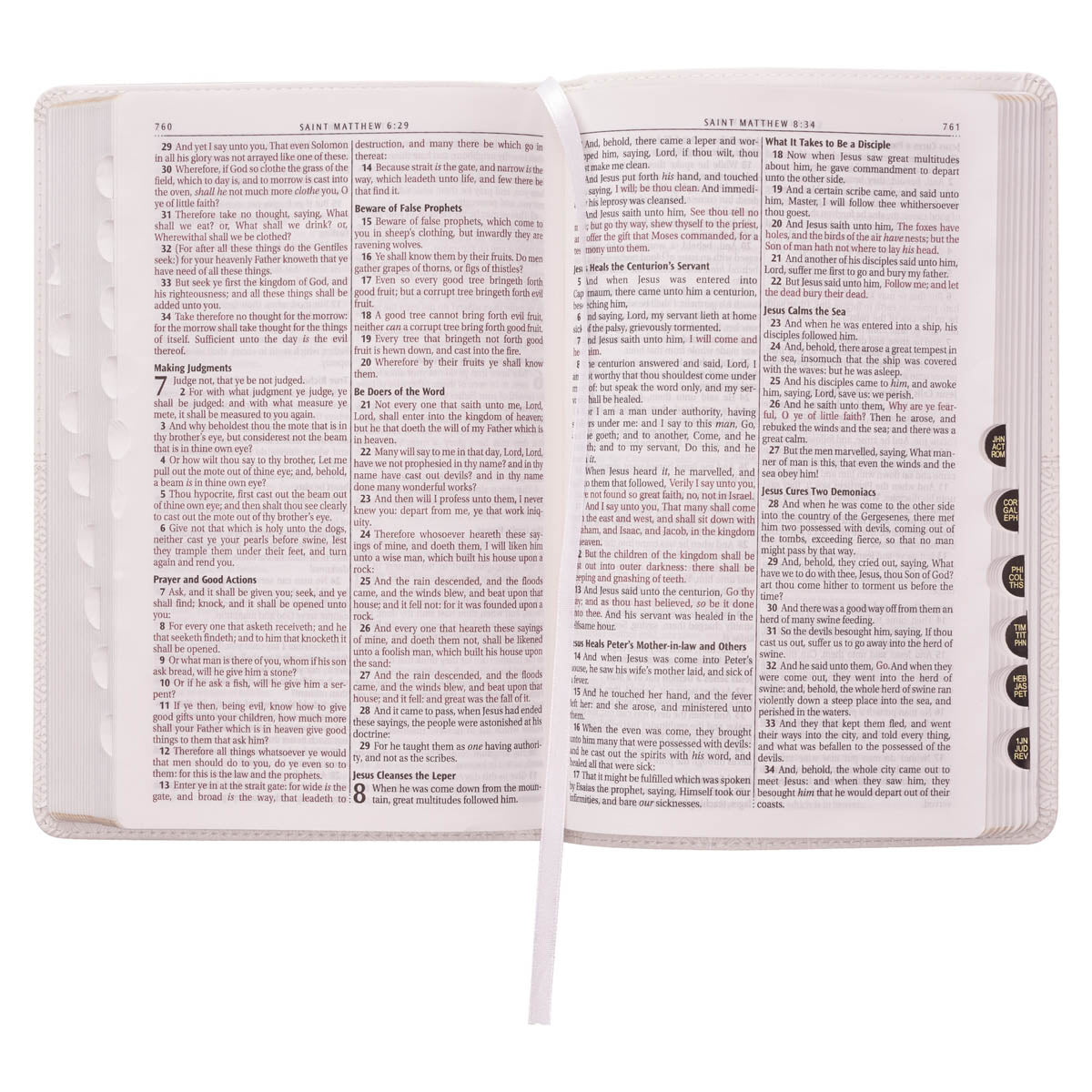 White Faux Leather King James Version Deluxe Gift Bible with Thumb Index