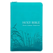 Turquoise Faux Leather King James Version Deluxe Gift Bible with Thumb Index and Zippered Closure