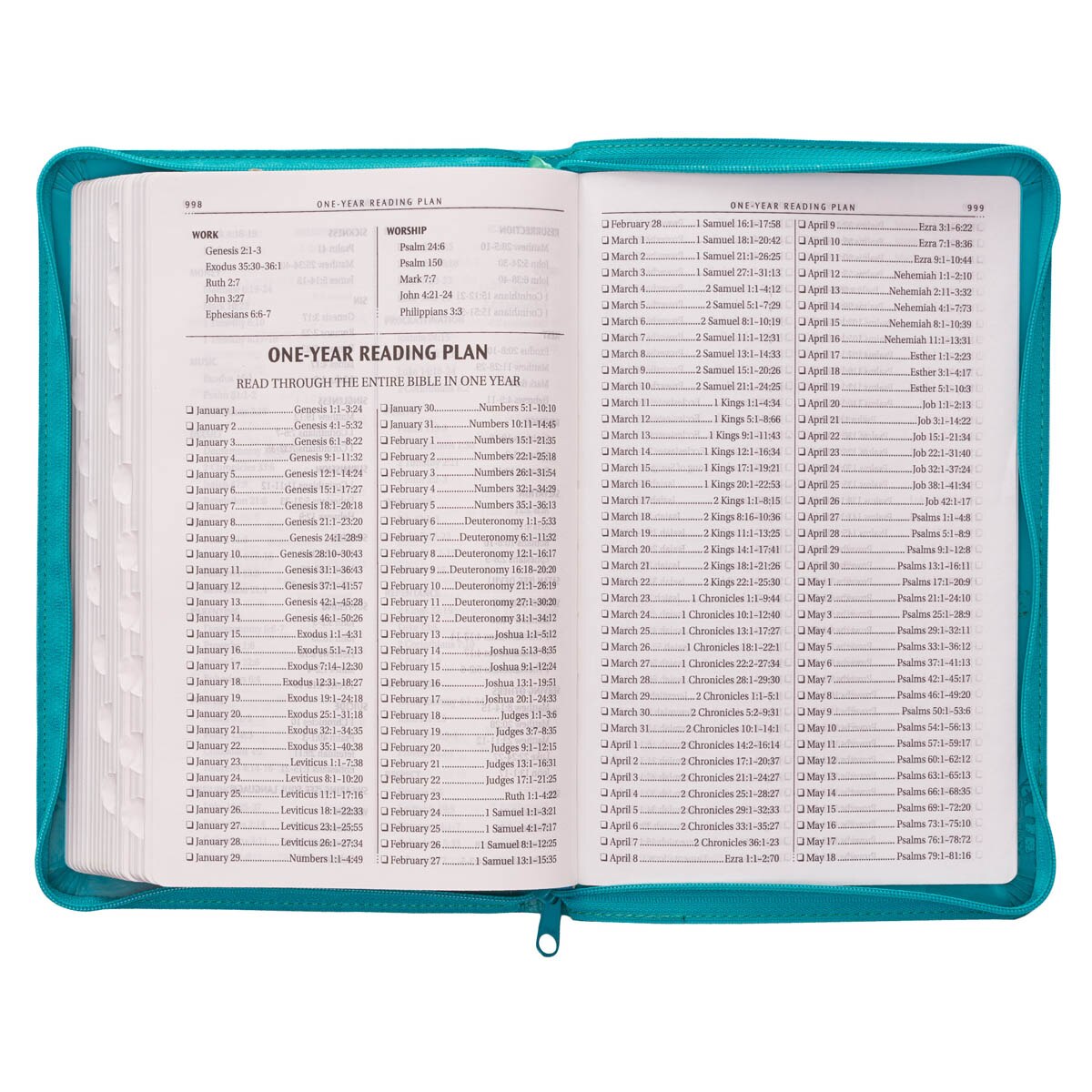 Turquoise Faux Leather King James Version Deluxe Gift Bible with Thumb Index and Zippered Closure