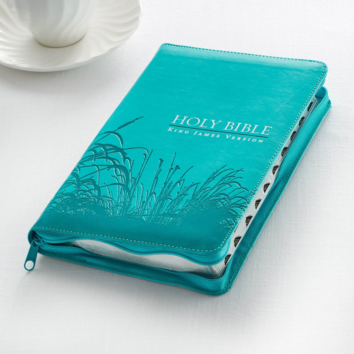 Turquoise Faux Leather King James Version Deluxe Gift Bible with Thumb Index and Zippered Closure