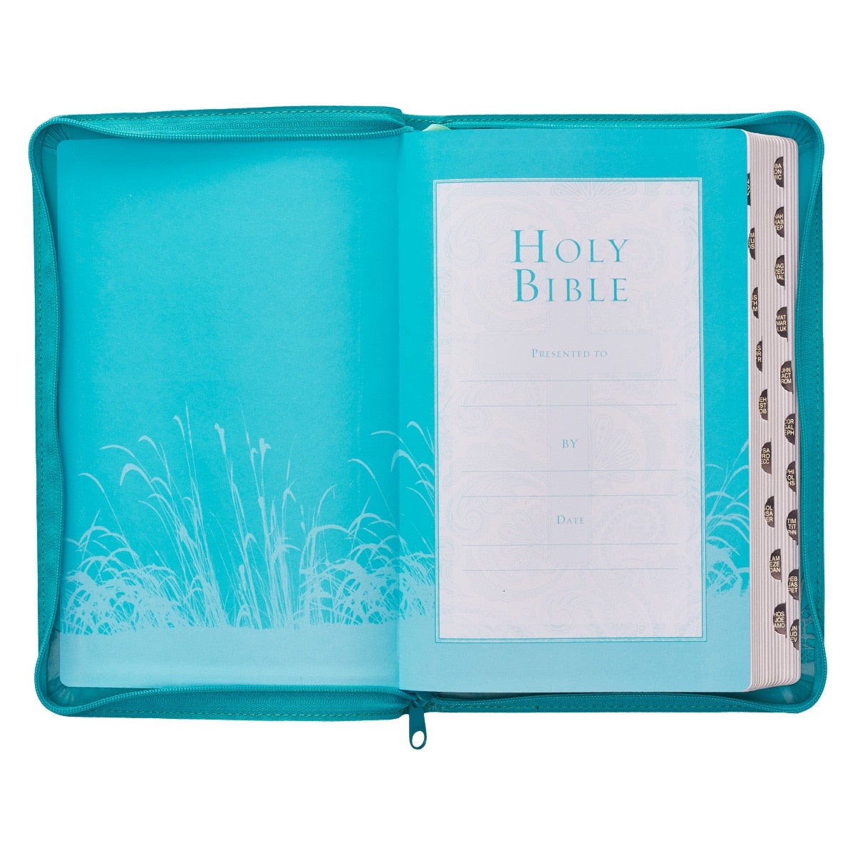 Turquoise Faux Leather King James Version Deluxe Gift Bible with Thumb Index and Zippered Closure