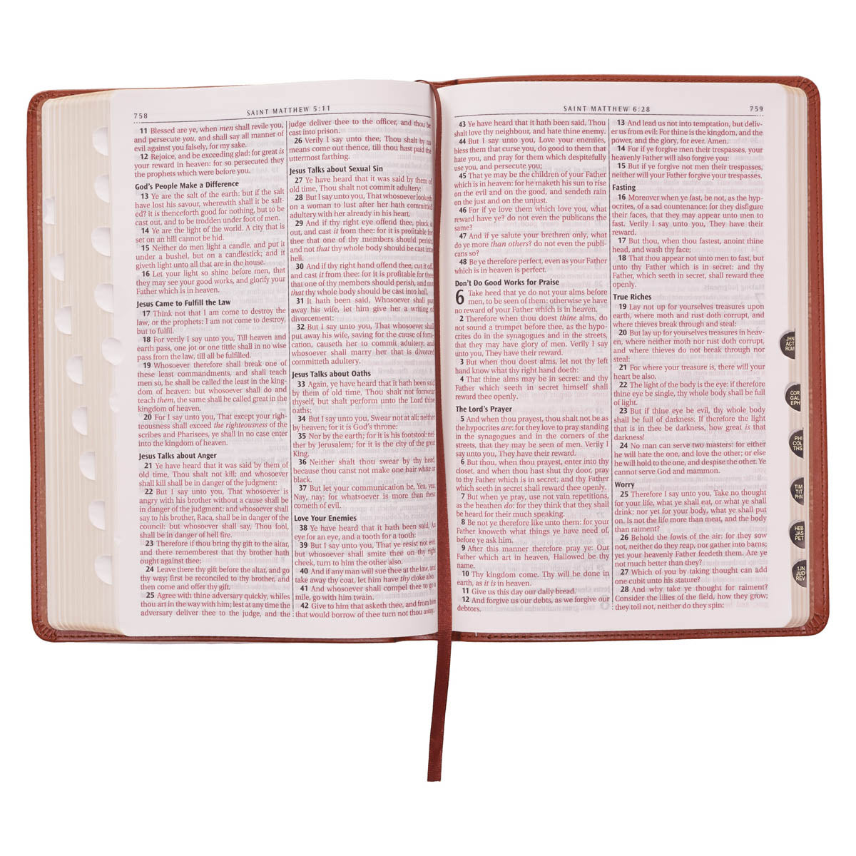 Saddle Tan Faux Leather Large Print Thinline King James Version Bible with Thumb Index