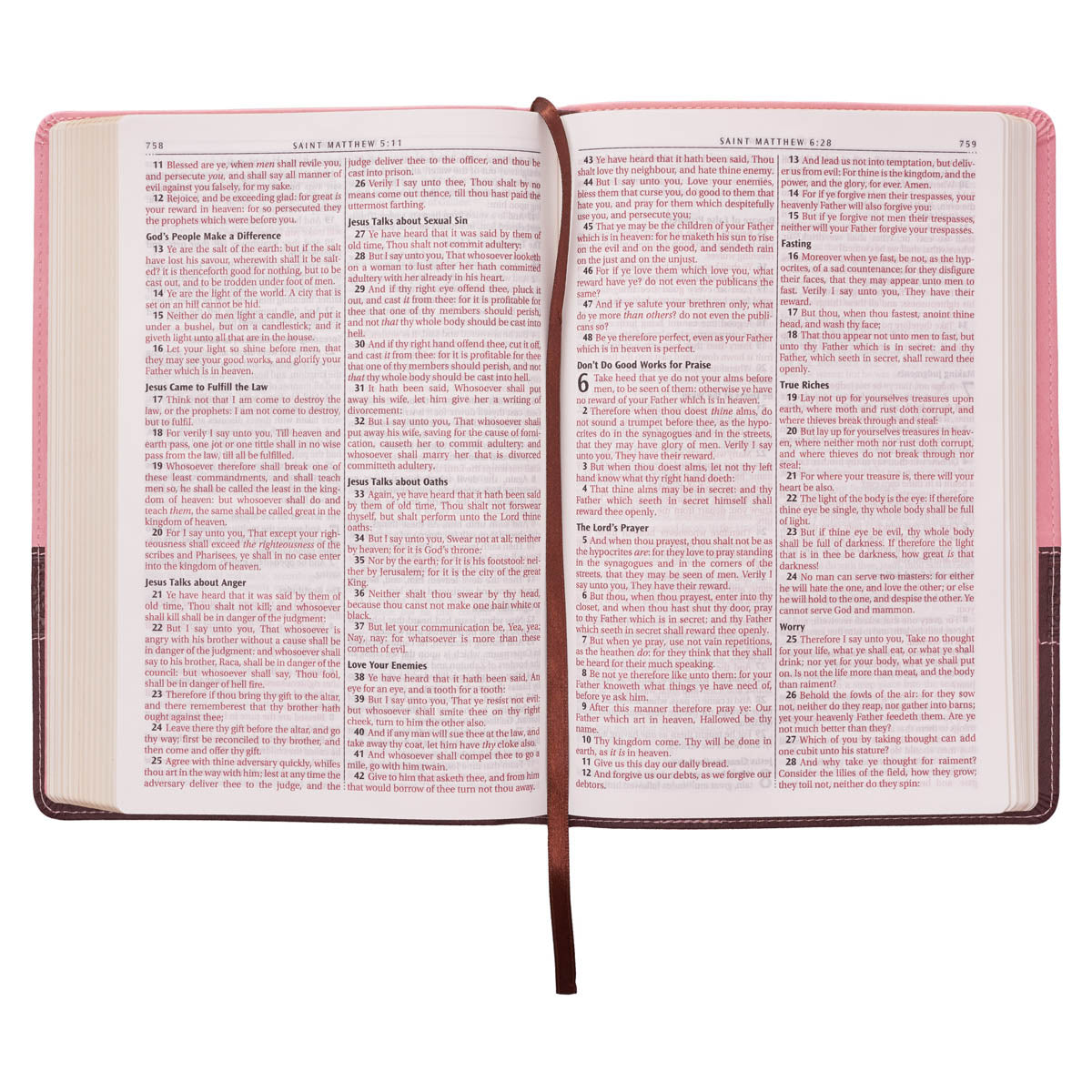 Pink and Brown Large Print Faux Leather Thinline King James Version Bible