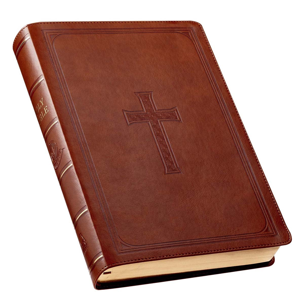 Saddle Tan Faux Leather Super Giant Print King James Version Bible