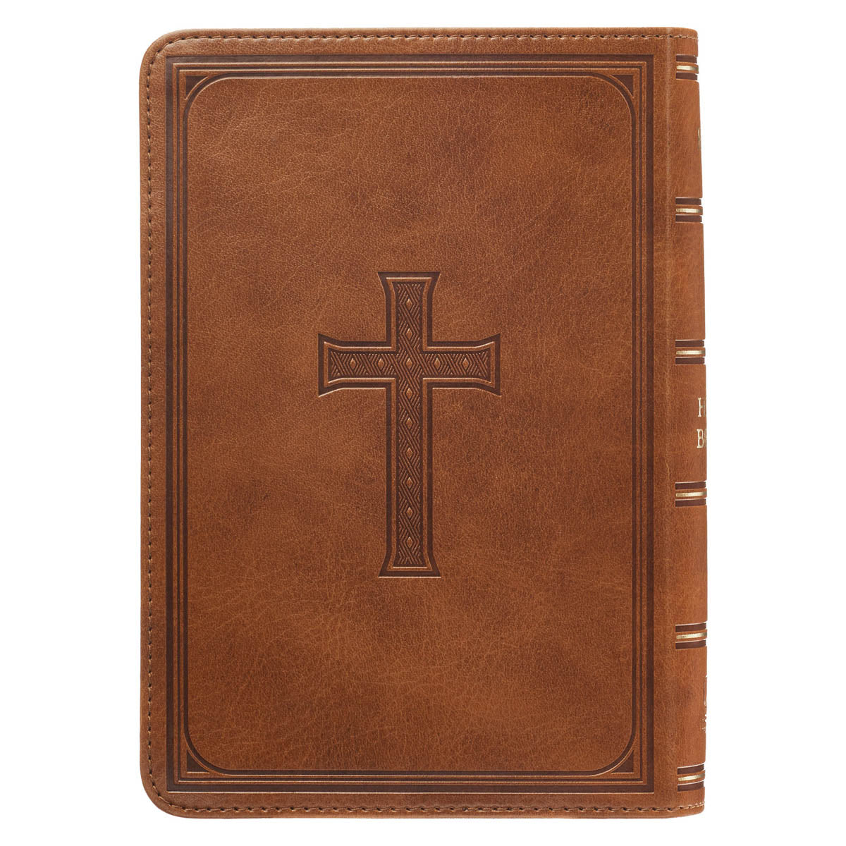 Saddle Tan Faux Leather Large Print Compact King James Version Bible