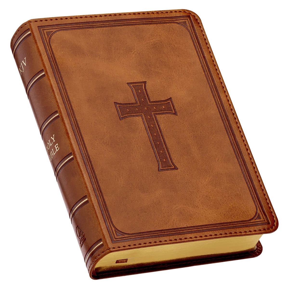 Saddle Tan Faux Leather Large Print Compact King James Version Bible