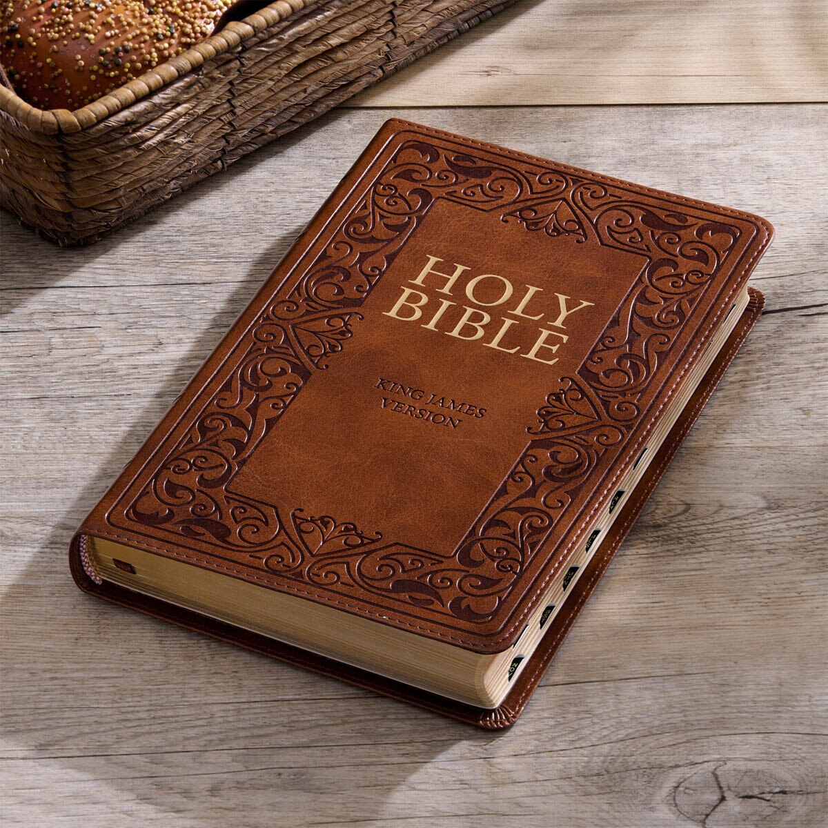 Medium Brown King James Version Deluxe Gift Bible with Thumb Index