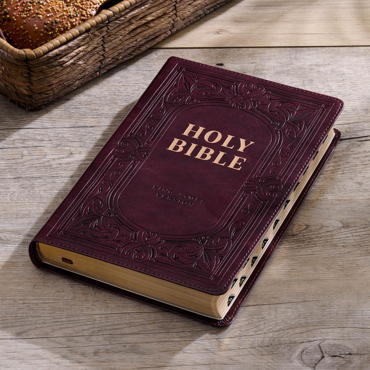 Dark Brown Faux Leather King James Version Deluxe Gift Bible with Thumb Index