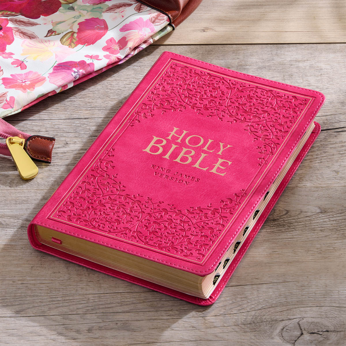 Pink Faux Leather King James Version Deluxe Gift Bible with Thumb Index