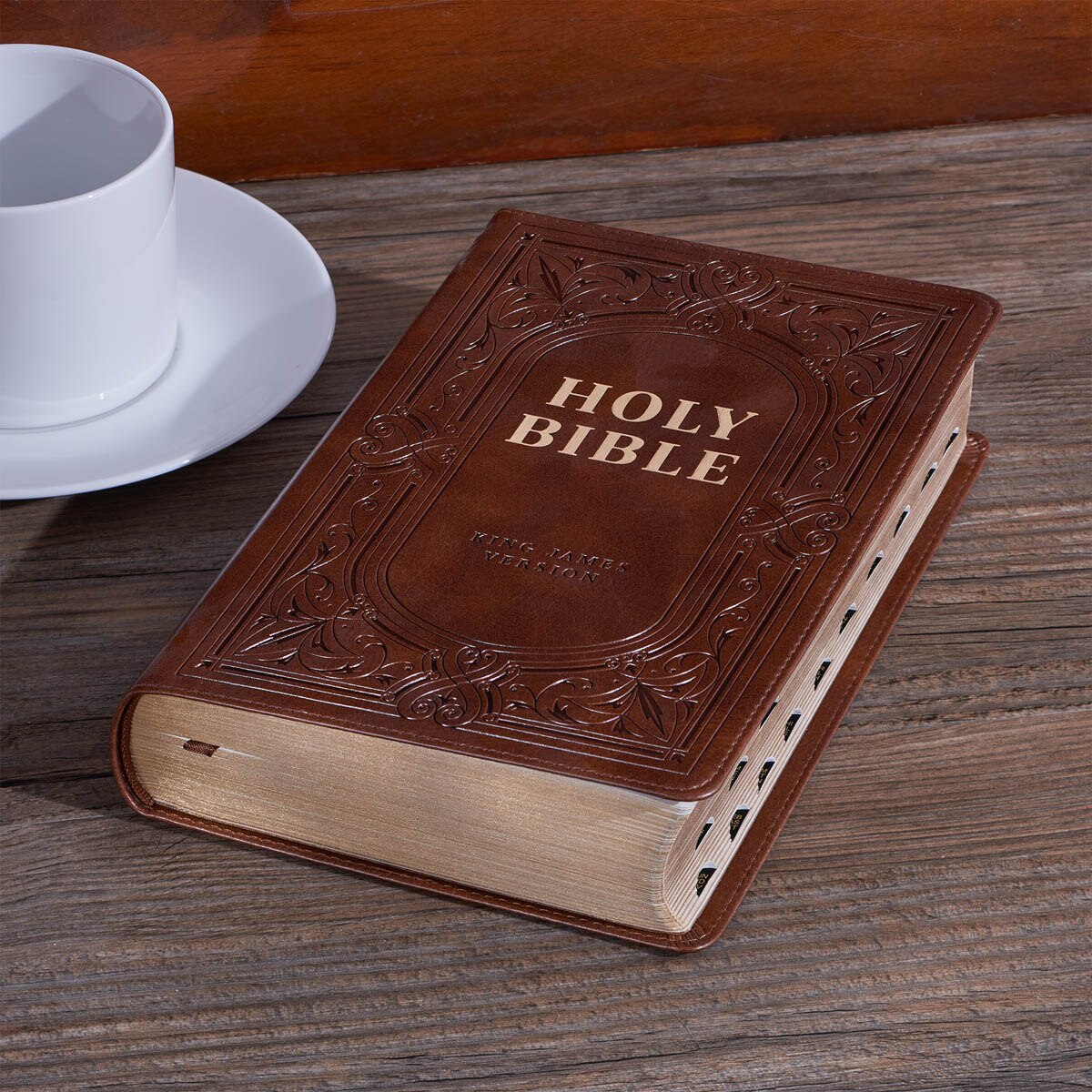 Medium Brown Ivy Faux Leather Giant Print Standard-size Bible with Thumb Index