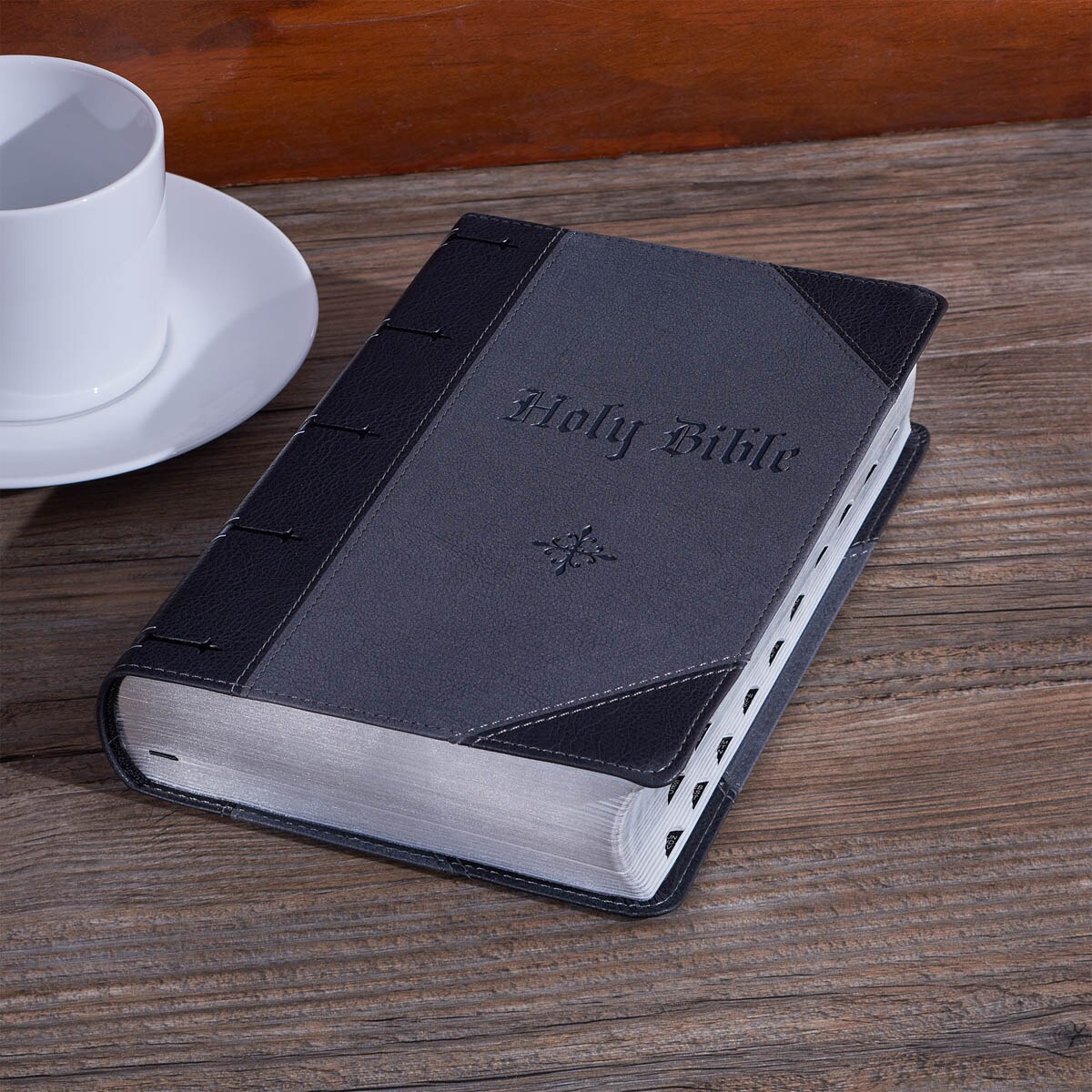 Black and Gray Two-tone Faux Leather Giant Print Standard-size Bible with Thumb Index