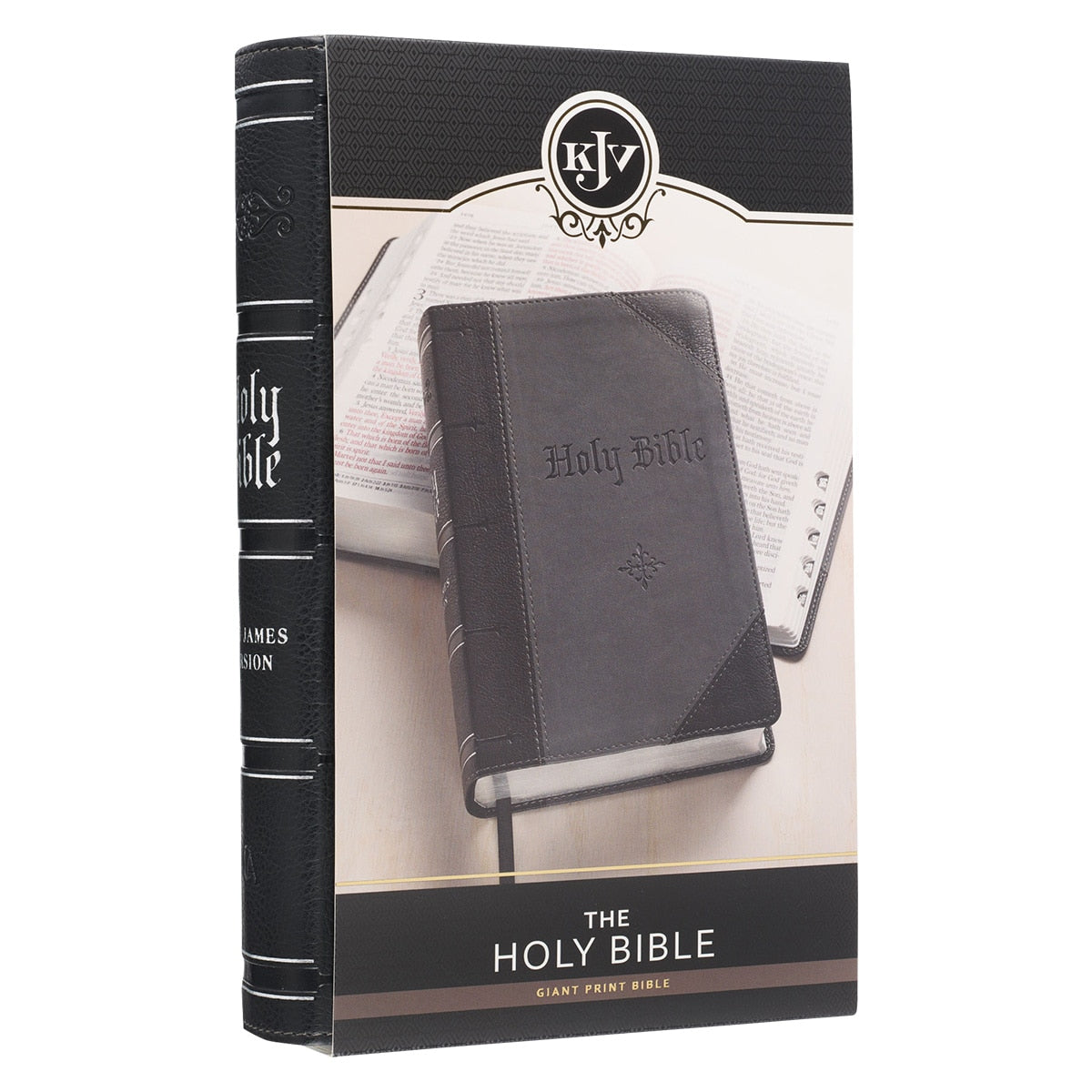Black and Gray Two-tone Faux Leather Giant Print Standard-size Bible with Thumb Index
