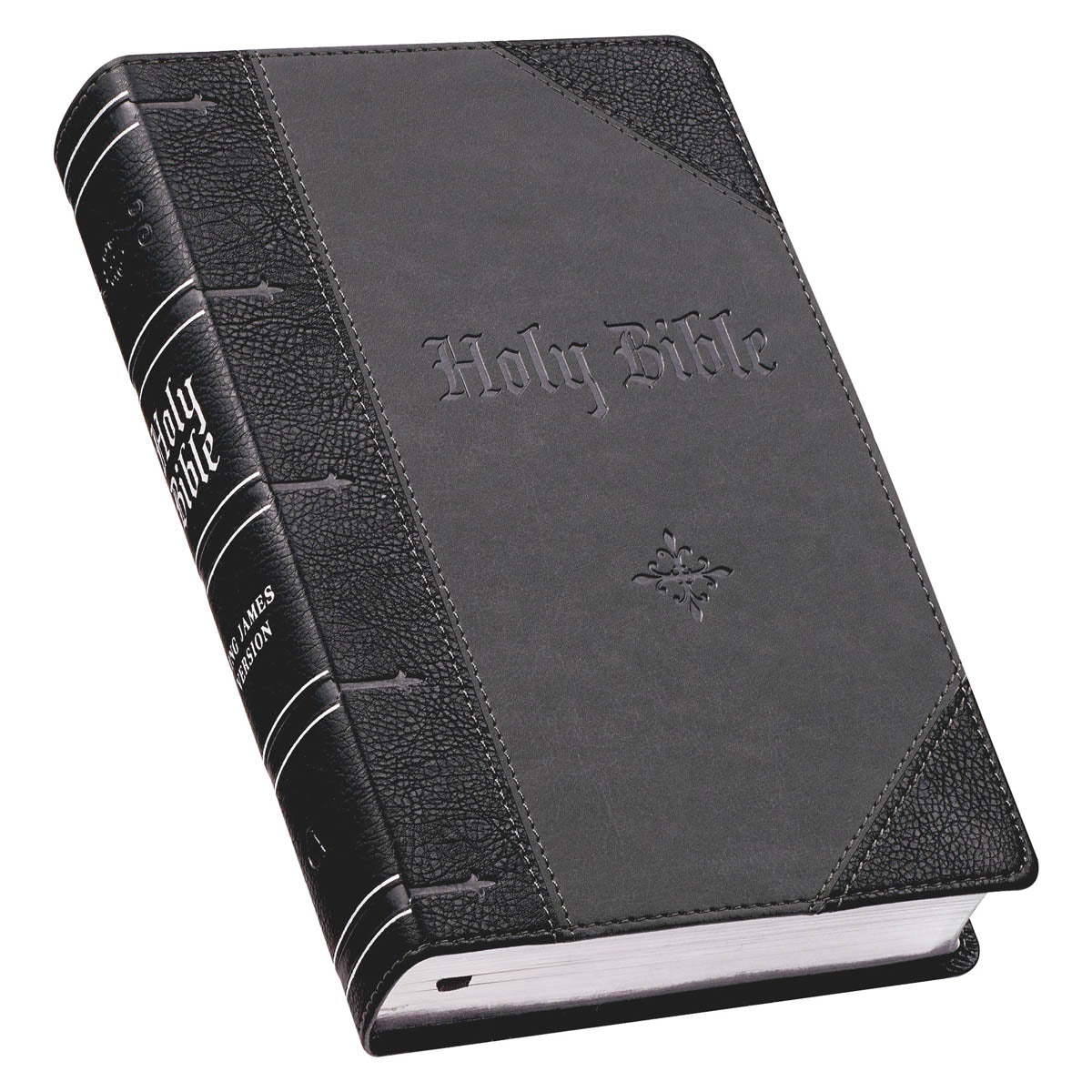 Black and Gray Two-tone Faux Leather Giant Print Standard-size Bible with Thumb Index