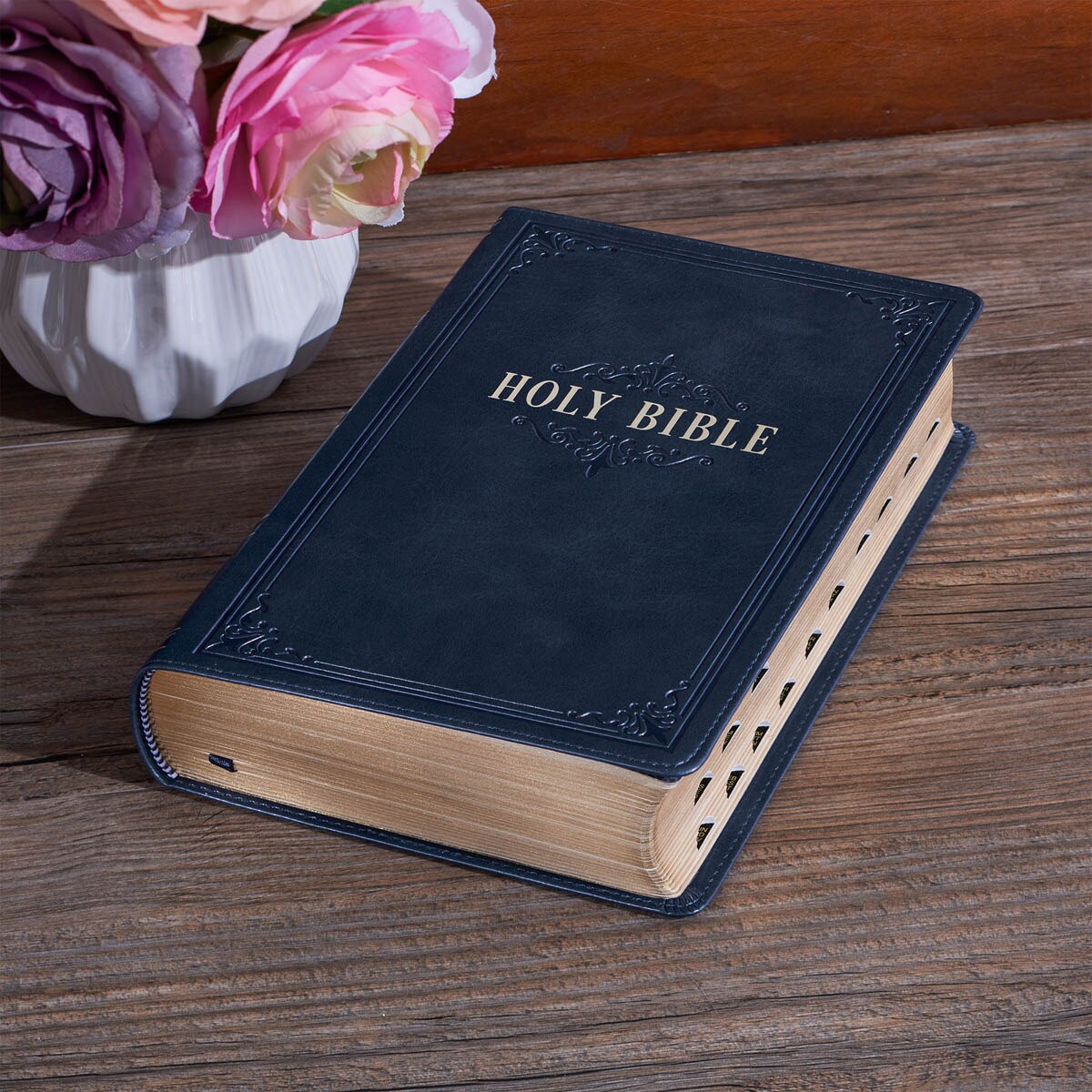 Dark Blue Faux Leather Giant Print Standard-size King James Version Bible with Thumb Index