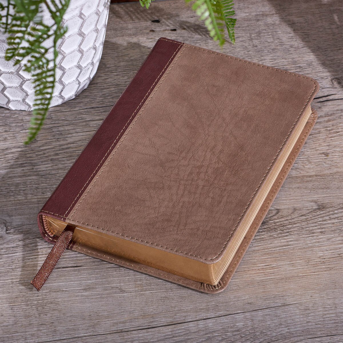 Sand and Brown Faux Leather Compact King James Version Bible