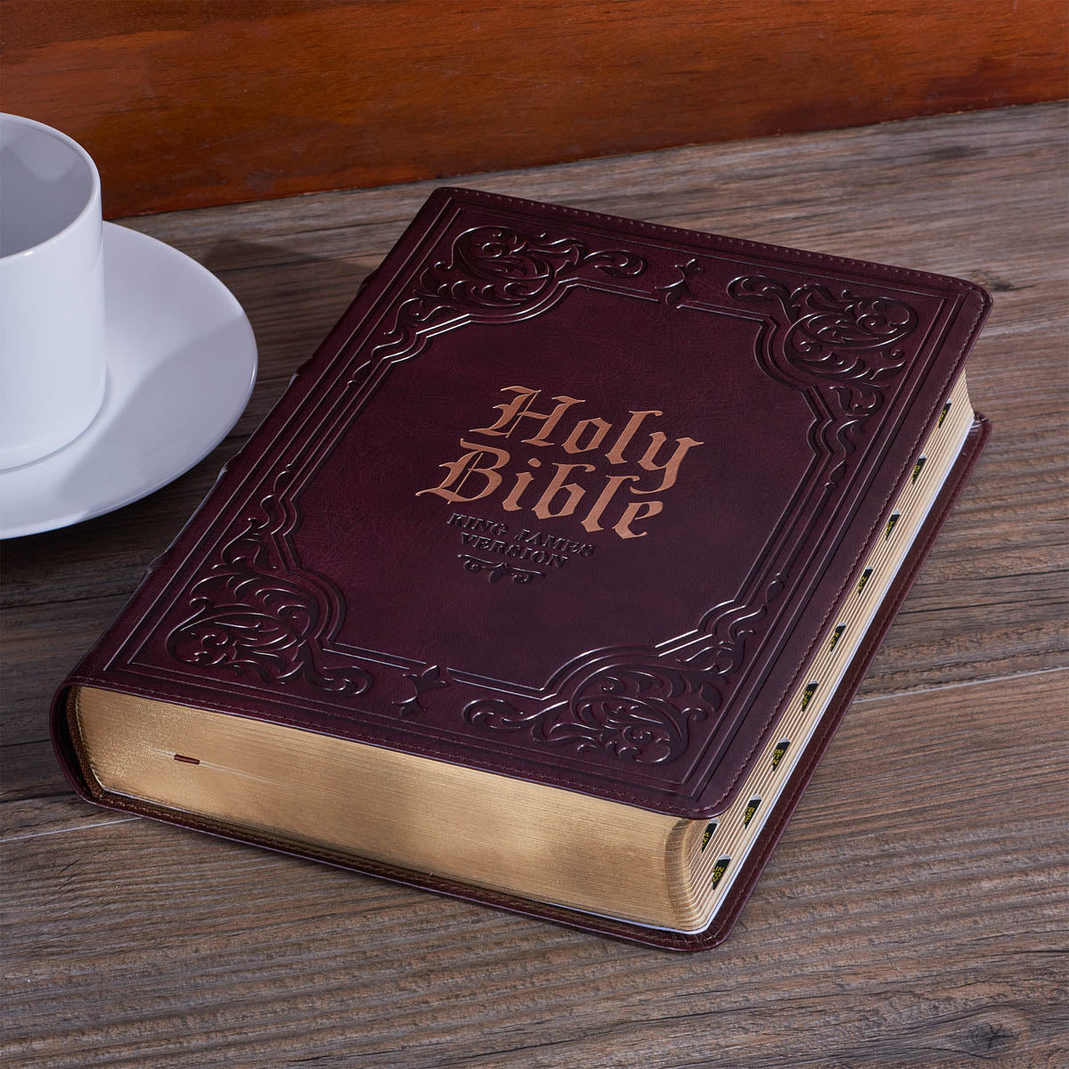 Antiqued Dark Brown Faux Leather Giant Print Full-size King James Version Bible with Thumb Index