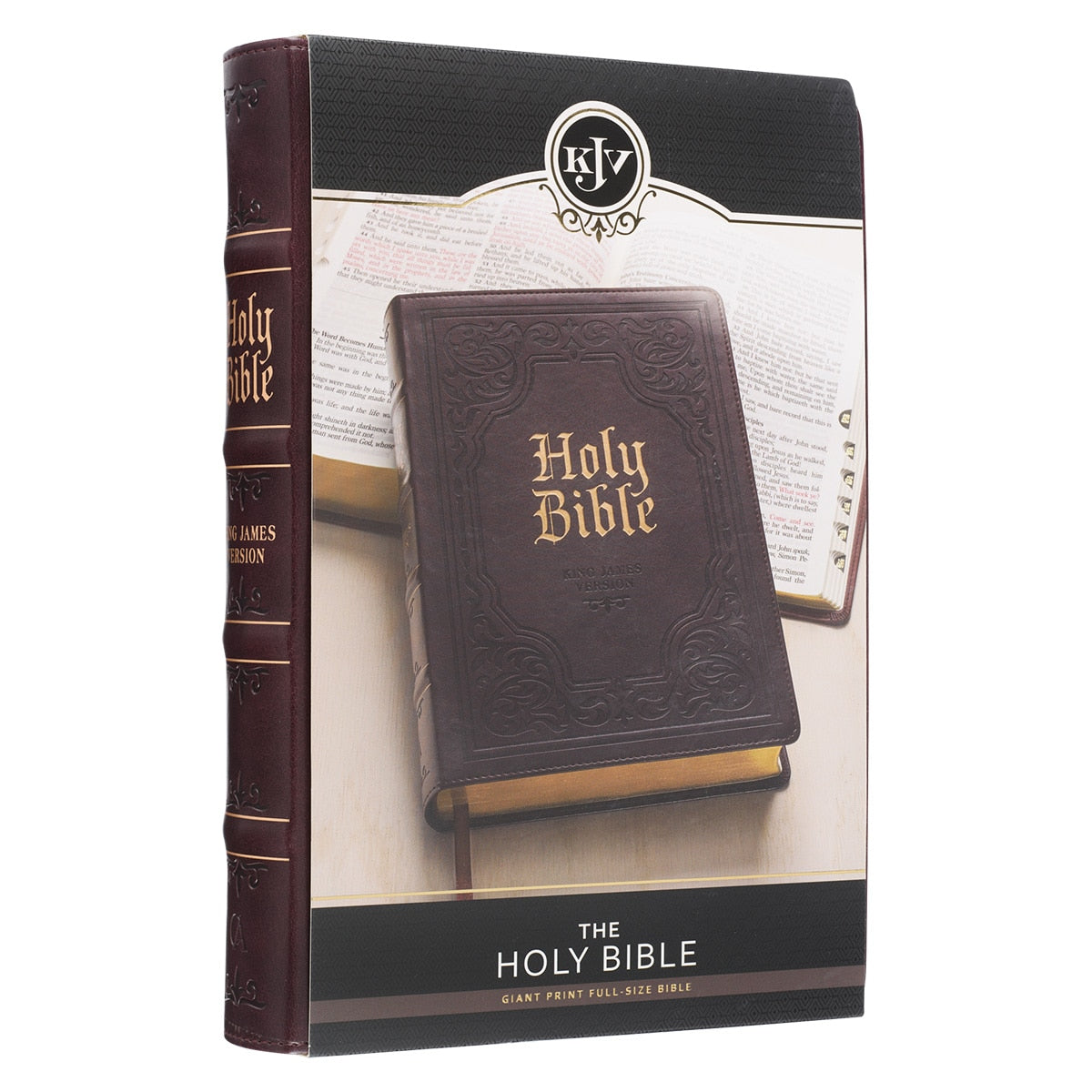 Antiqued Dark Brown Faux Leather Giant Print Full-size King James Version Bible with Thumb Index