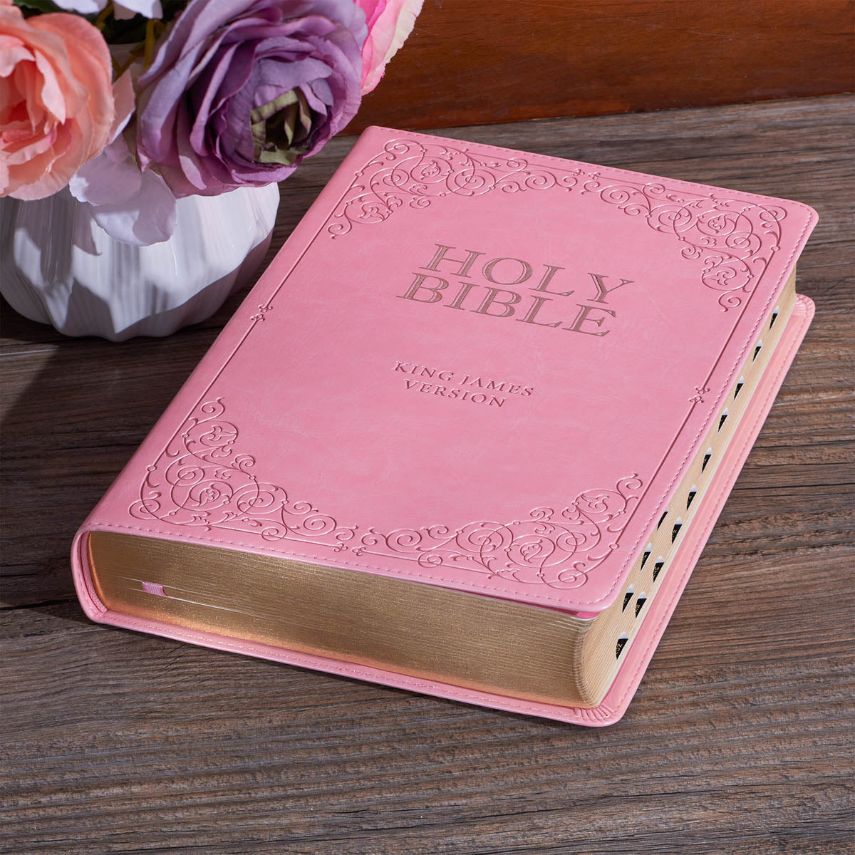 Pink Faux Leather Giant Print Full-size King James Version Bible with Thumb-index