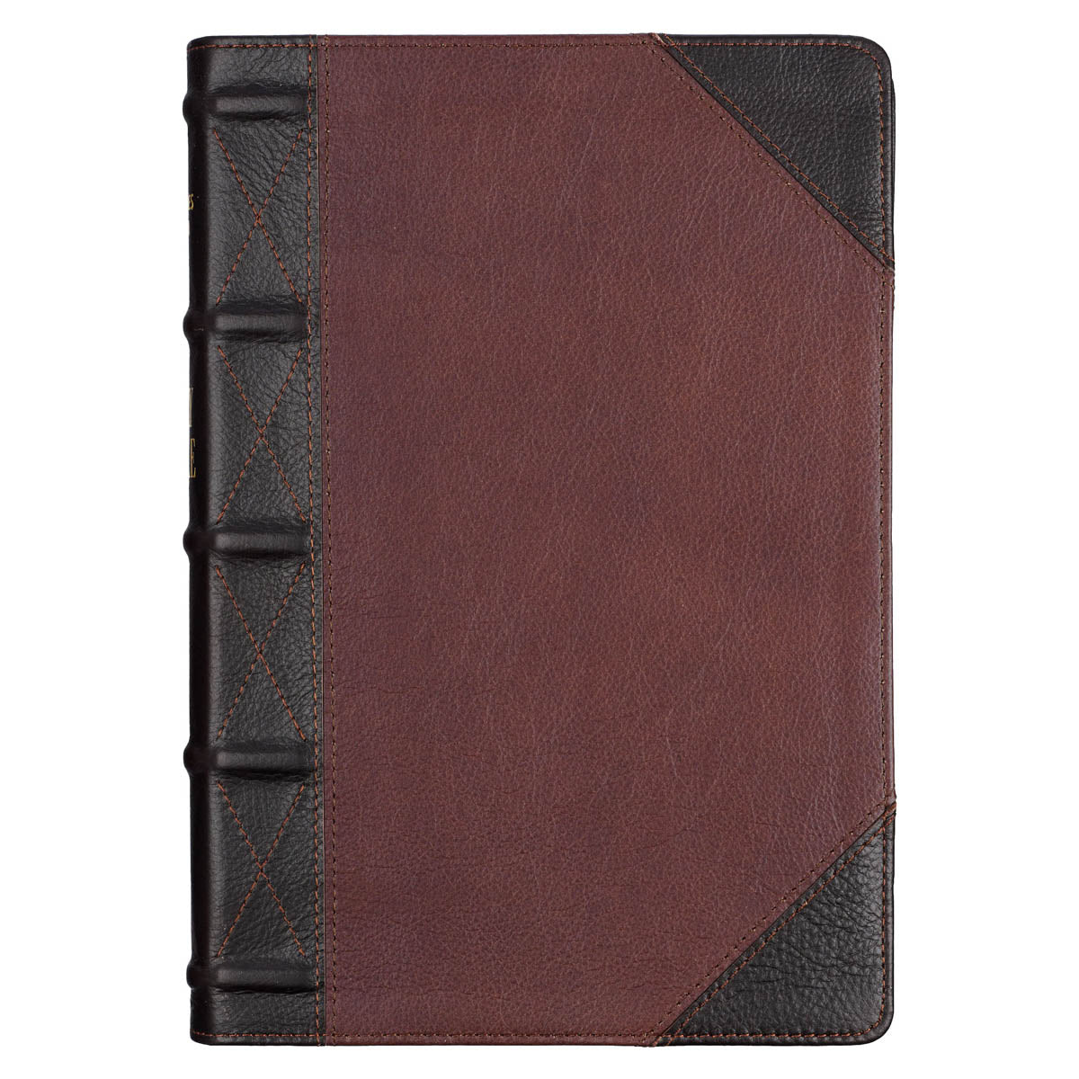 Tawny and Dark Brown Full Grain Leather Giant Print King James Version Bible with Thumb Index