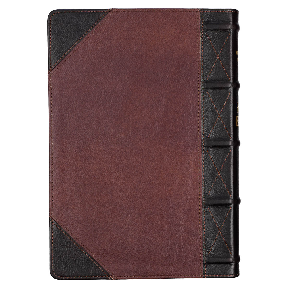 Tawny and Dark Brown Full Grain Leather Giant Print King James Version Bible with Thumb Index