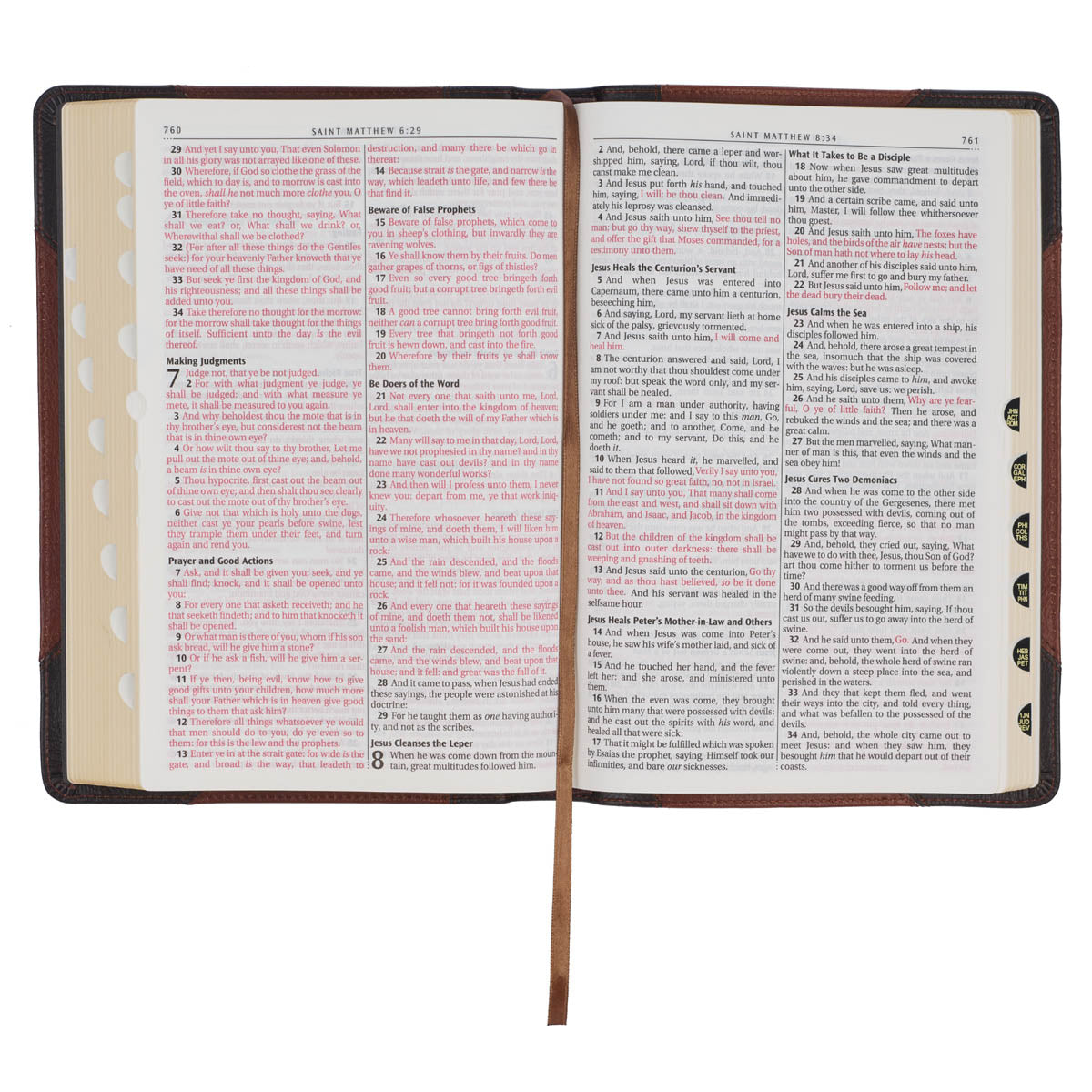 Mahogany and Saddle Tan Full Grain Leather Large Print Thinline KJV Bible with Thumb Index