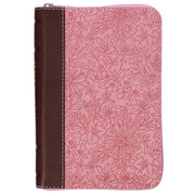 Pink and Saddle Tan Faux Leather Mini Pocket King James Version Bible with Zippered Closure