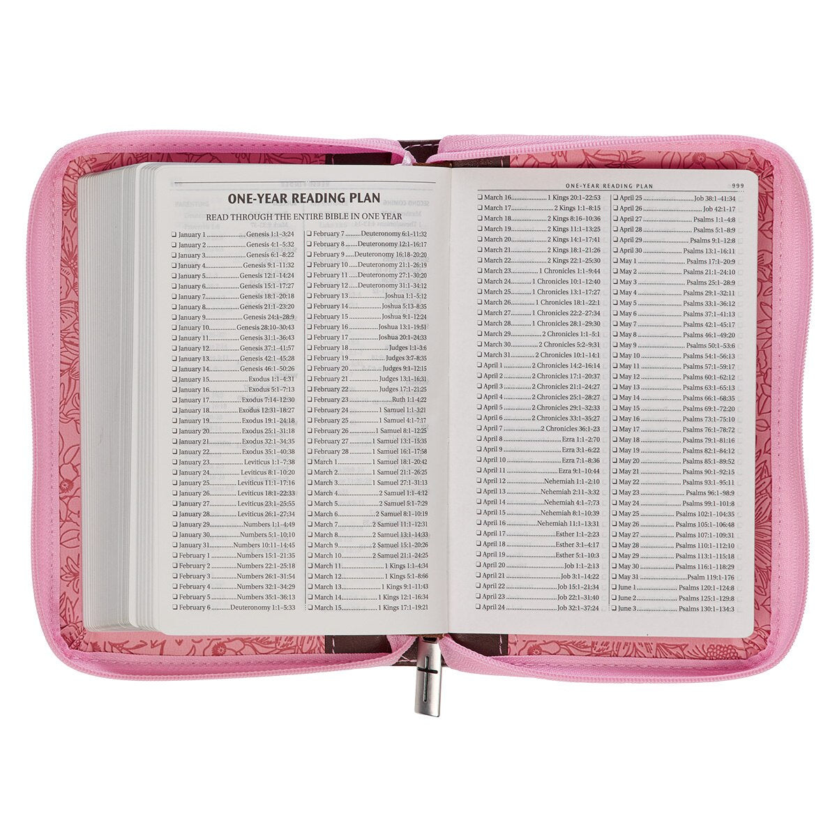 Pink and Saddle Tan Faux Leather Mini Pocket King James Version Bible with Zippered Closure
