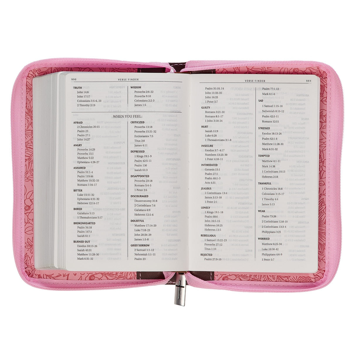 Pink and Saddle Tan Faux Leather Mini Pocket King James Version Bible with Zippered Closure