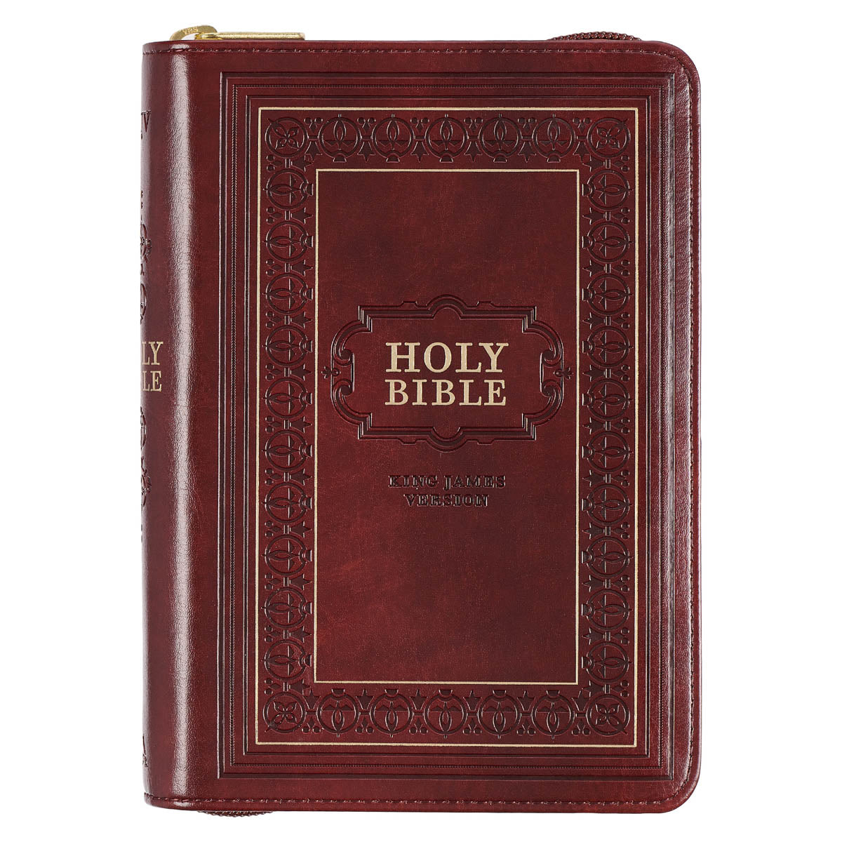 Framed Burgundy Faux Leather Large Print Compact King James Version Bible with Zippered Closure