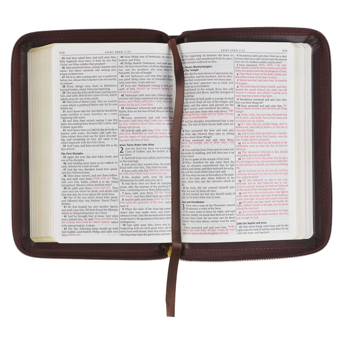 Burgundy and Saddle Tan Framed Faux Leather Compact King James Version Bible with Zippered Closure