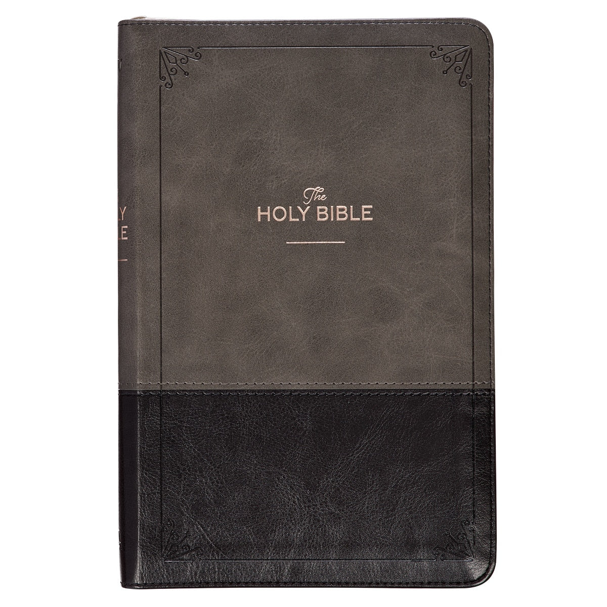Gray and Black Faux Leather King James Version Deluxe Gift Bible with Thumb Index and Zippered Closure