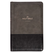 Gray and Black Faux Leather King James Version Deluxe Gift Bible with Thumb Index and Zippered Closure