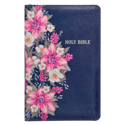 Floral Blue Faux Leather King James Version Deluxe Gift Bible with Thumb Index and Zippered Closure