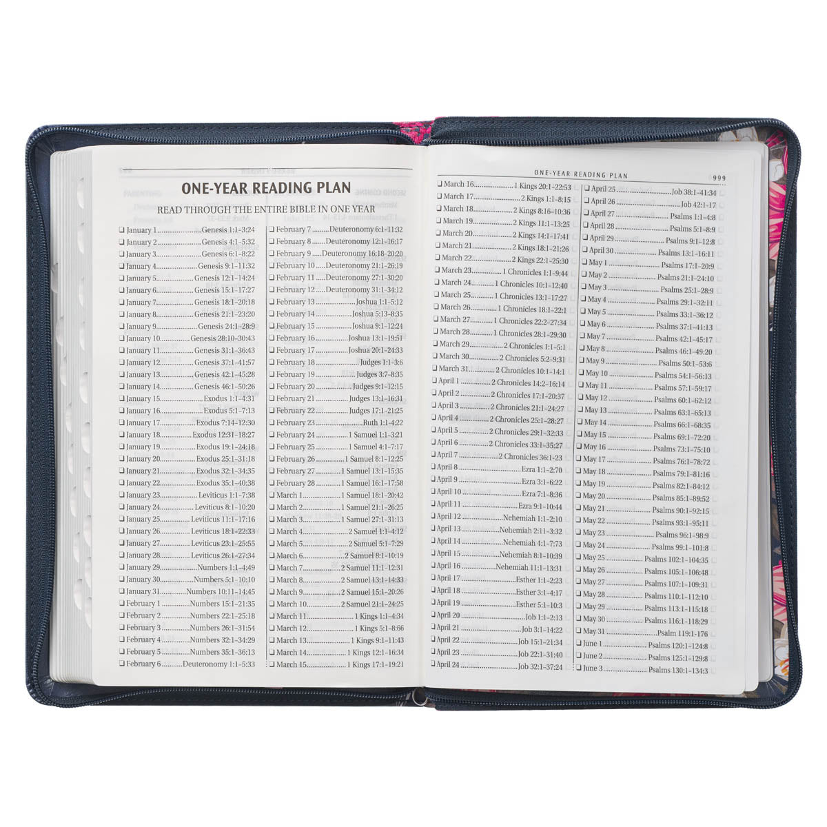 Floral Blue Faux Leather King James Version Deluxe Gift Bible with Thumb Index and Zippered Closure