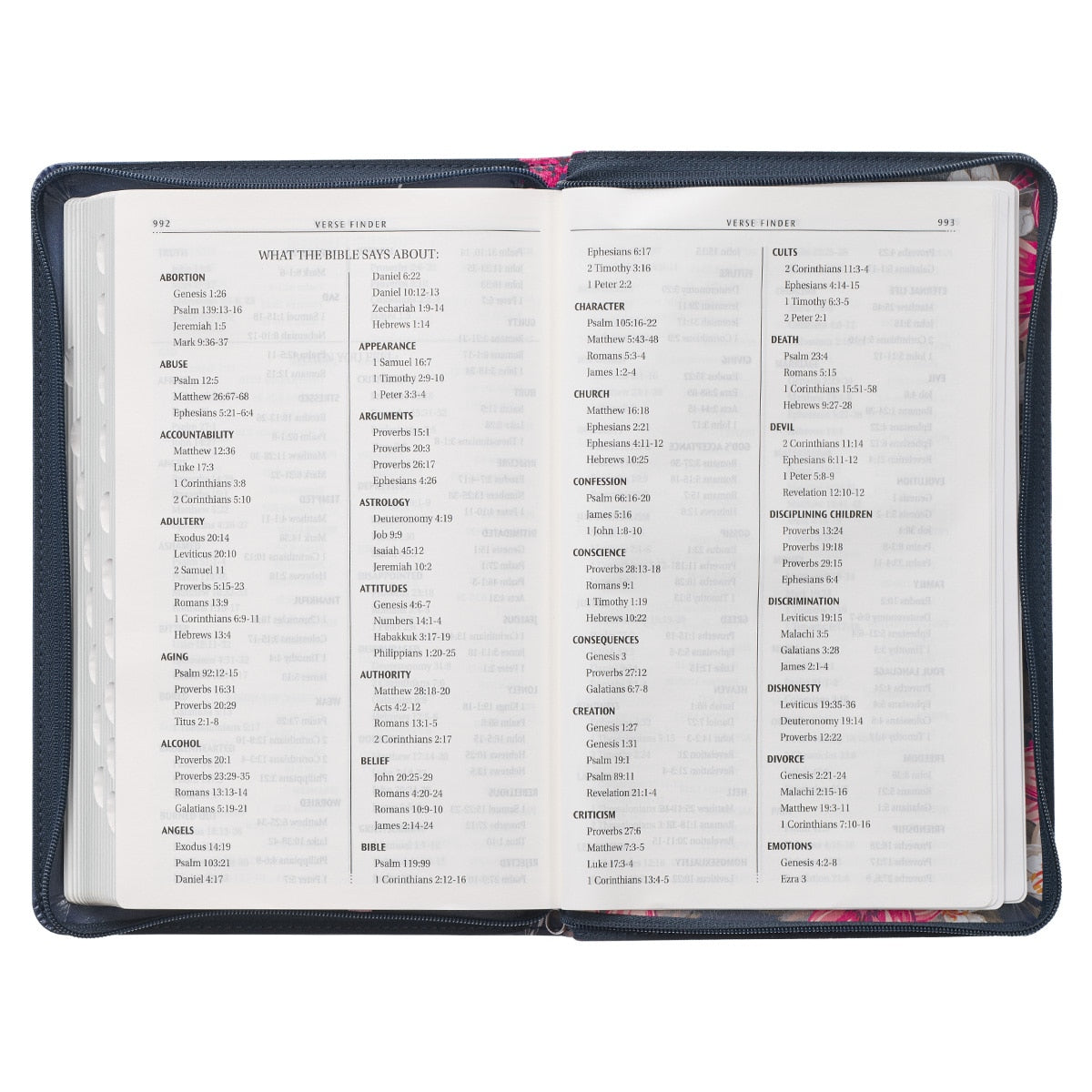 Floral Blue Faux Leather King James Version Deluxe Gift Bible with Thumb Index and Zippered Closure