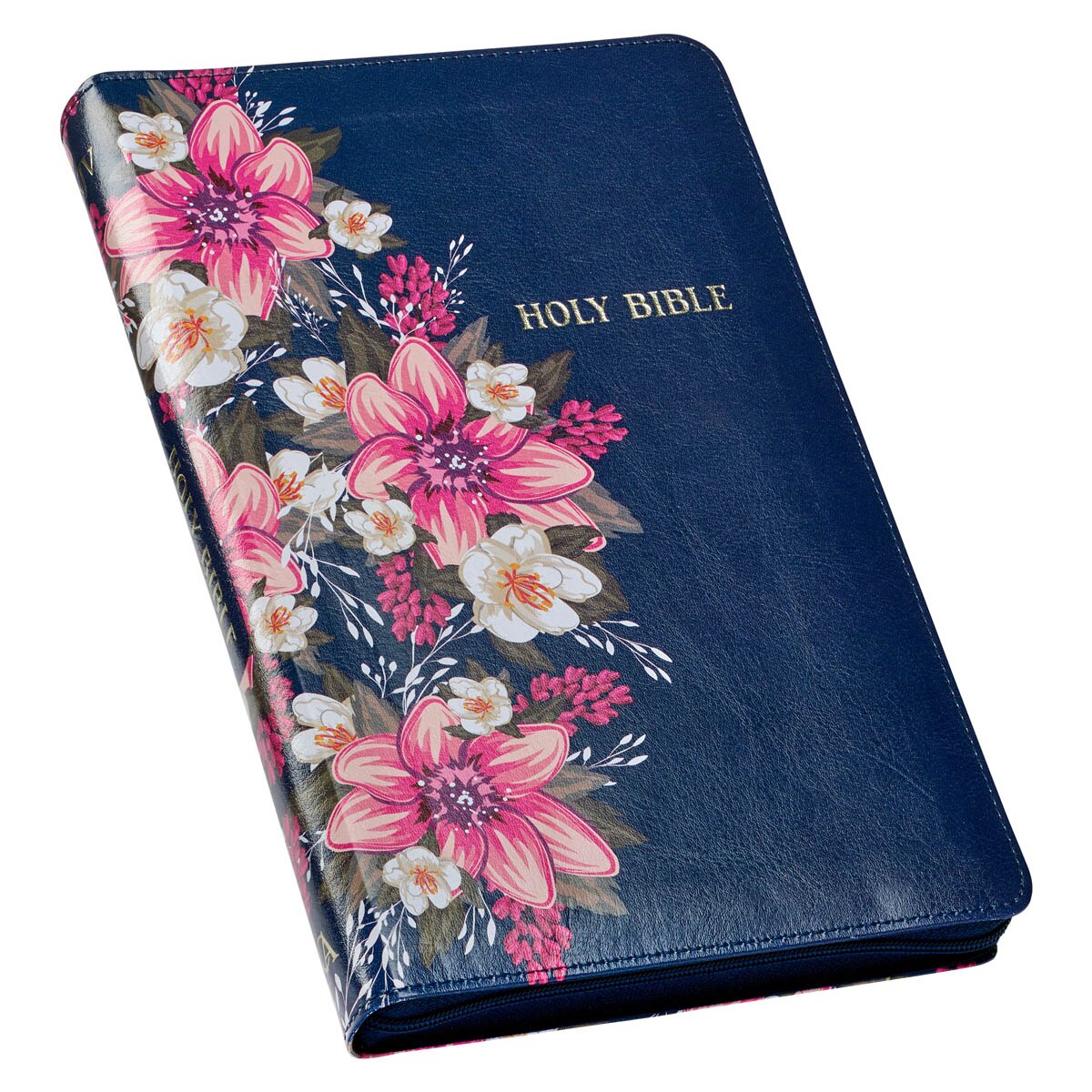 Floral Blue Faux Leather King James Version Deluxe Gift Bible with Thumb Index and Zippered Closure