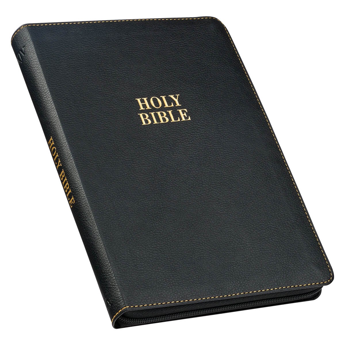 Black Faux Leather Large Print Thinline KJV Bible with Thumb Index and Zippered Closure