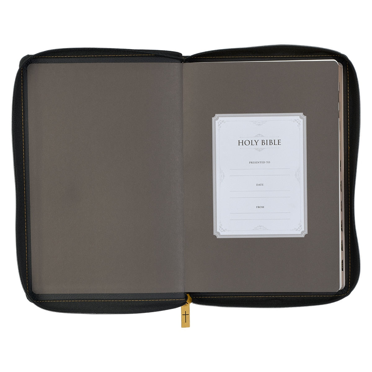 Black Faux Leather Large Print Thinline KJV Bible with Thumb Index and Zippered Closure