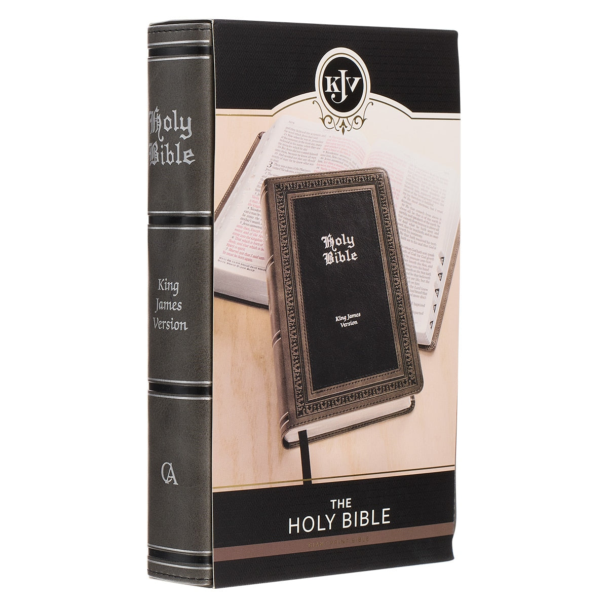 Gray and Black Faux Leather Giant Print Standard-size King James Version Bible with Thumb Index