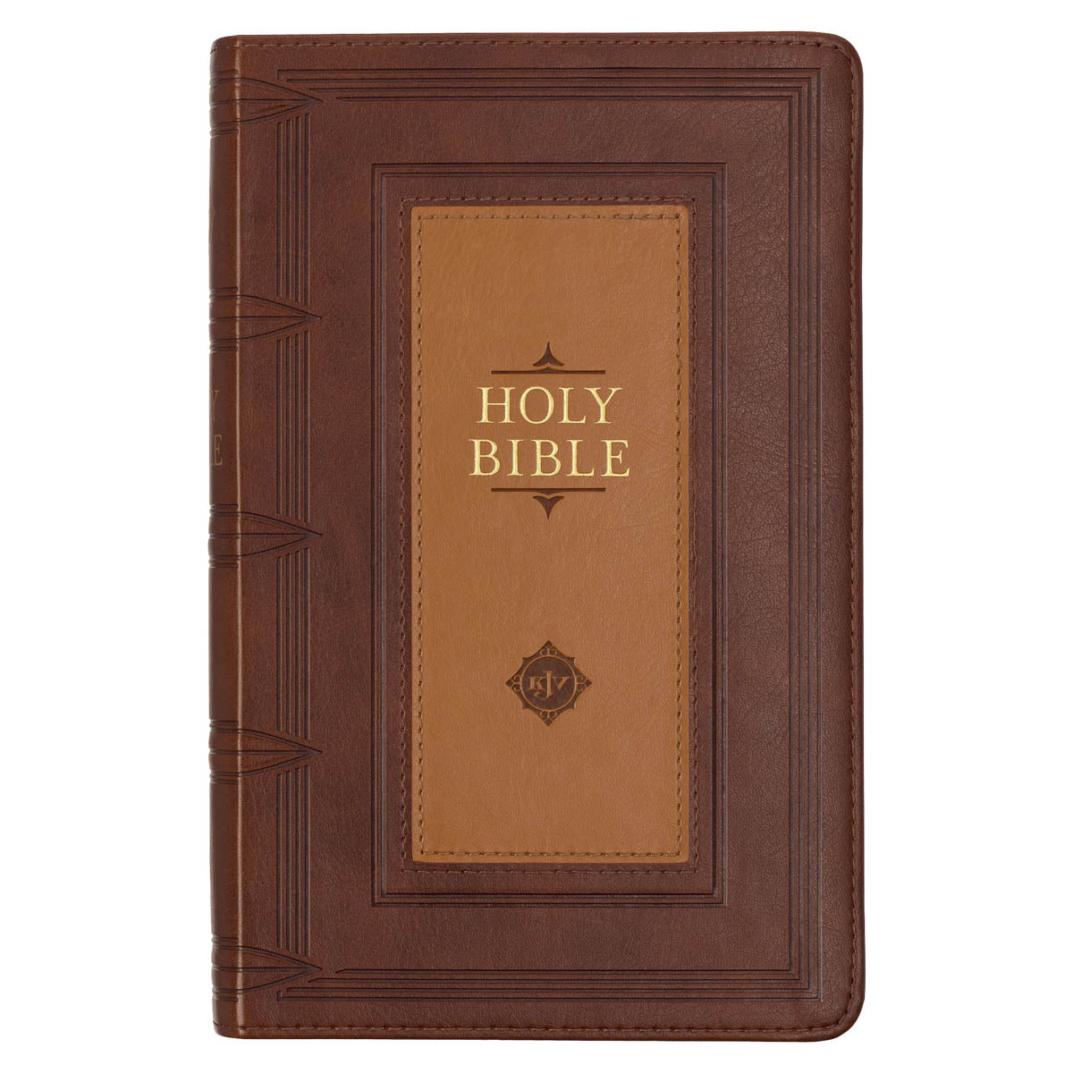 Saddle Tan and Butterscotch Faux Leather Giant Print Standard-size King James Version Bible with Thumb Indexing
