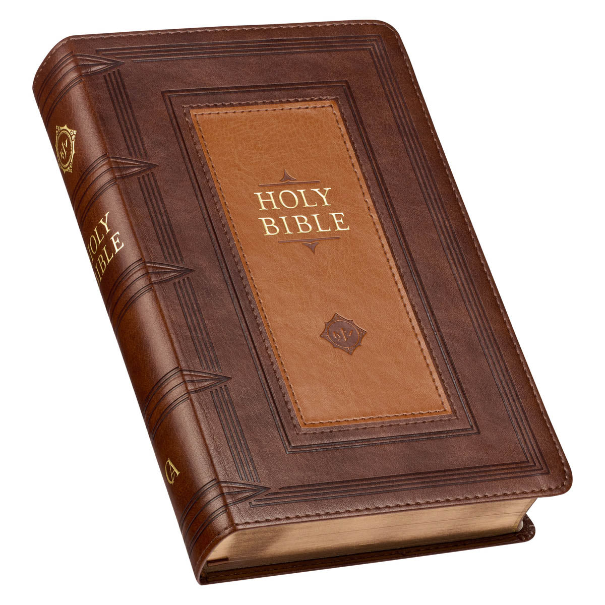 Saddle Tan and Butterscotch Faux Leather Giant Print Standard-size King James Version Bible with Thumb Indexing