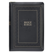 Black Framed Faux Leather Giant Print Full-size King James Version Bible with Thumb Index and Zippered Closure