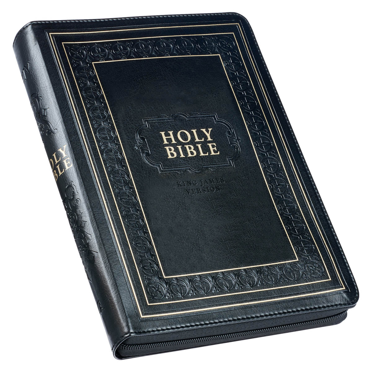 Black Framed Faux Leather Giant Print Full-size King James Version Bible with Thumb Index and Zippered Closure