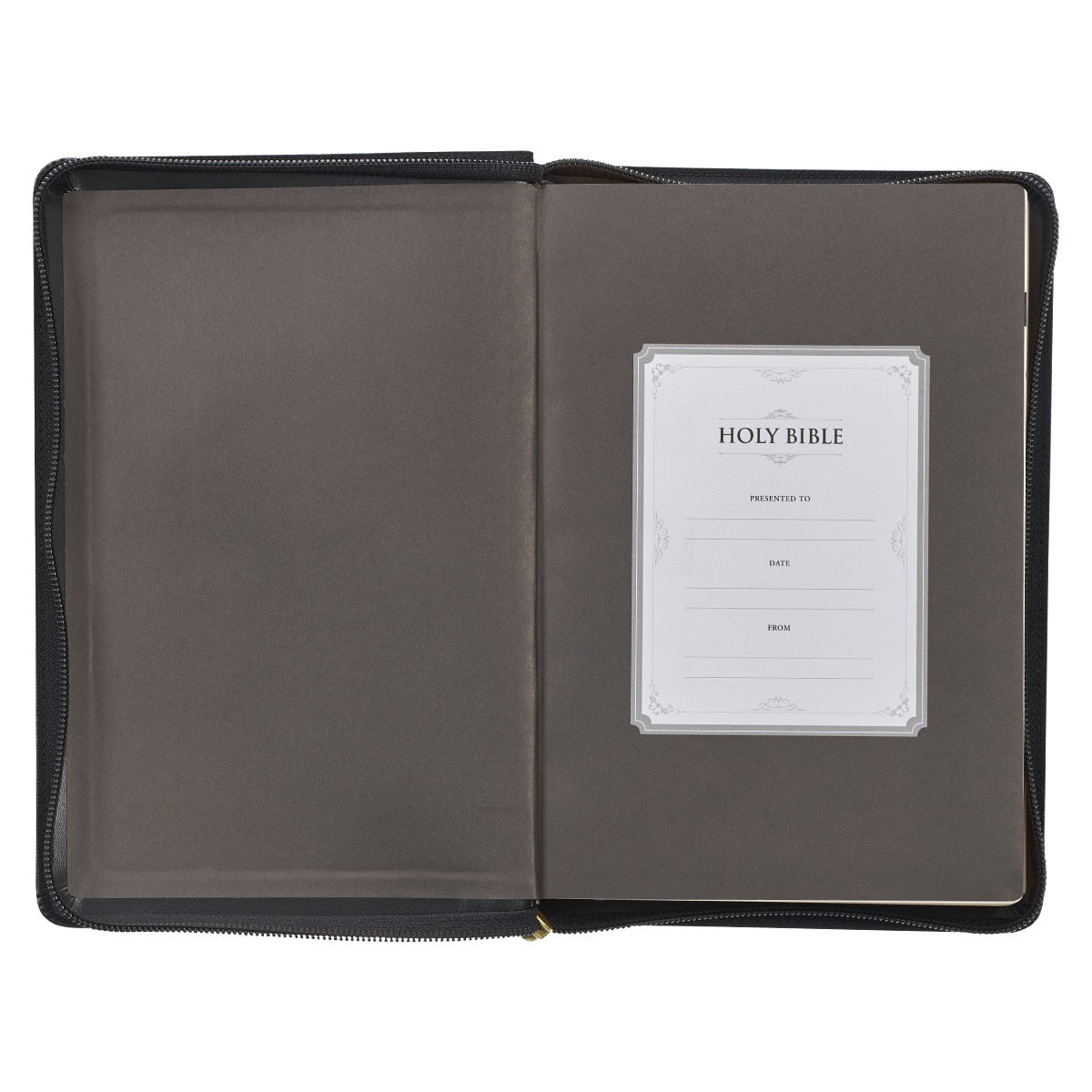 Black Framed Faux Leather Giant Print Full-size King James Version Bible with Thumb Index and Zippered Closure