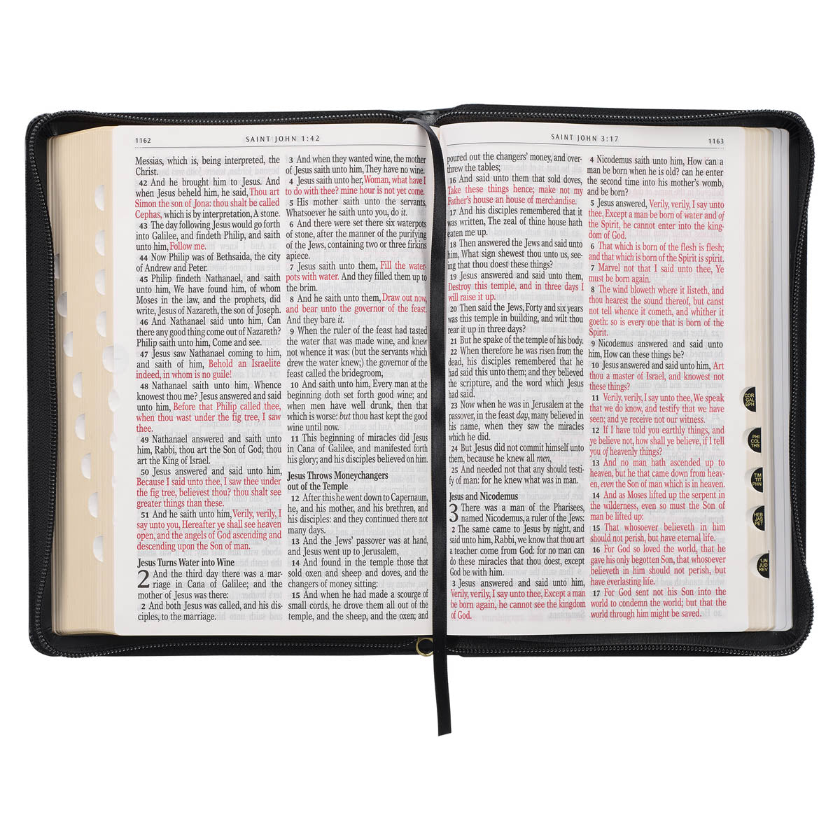 Black Framed Faux Leather Giant Print Full-size King James Version Bible with Thumb Index and Zippered Closure