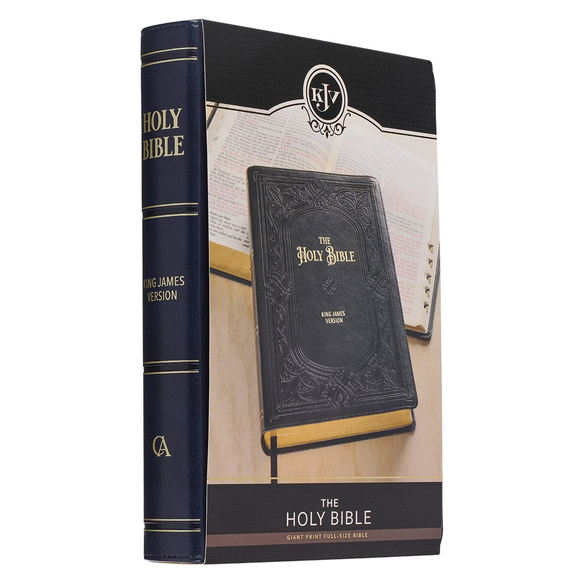 Midnight Blue Art Nouveau Framed Faux Leather Giant Print Full-size King James Version Bible with Thumb Index