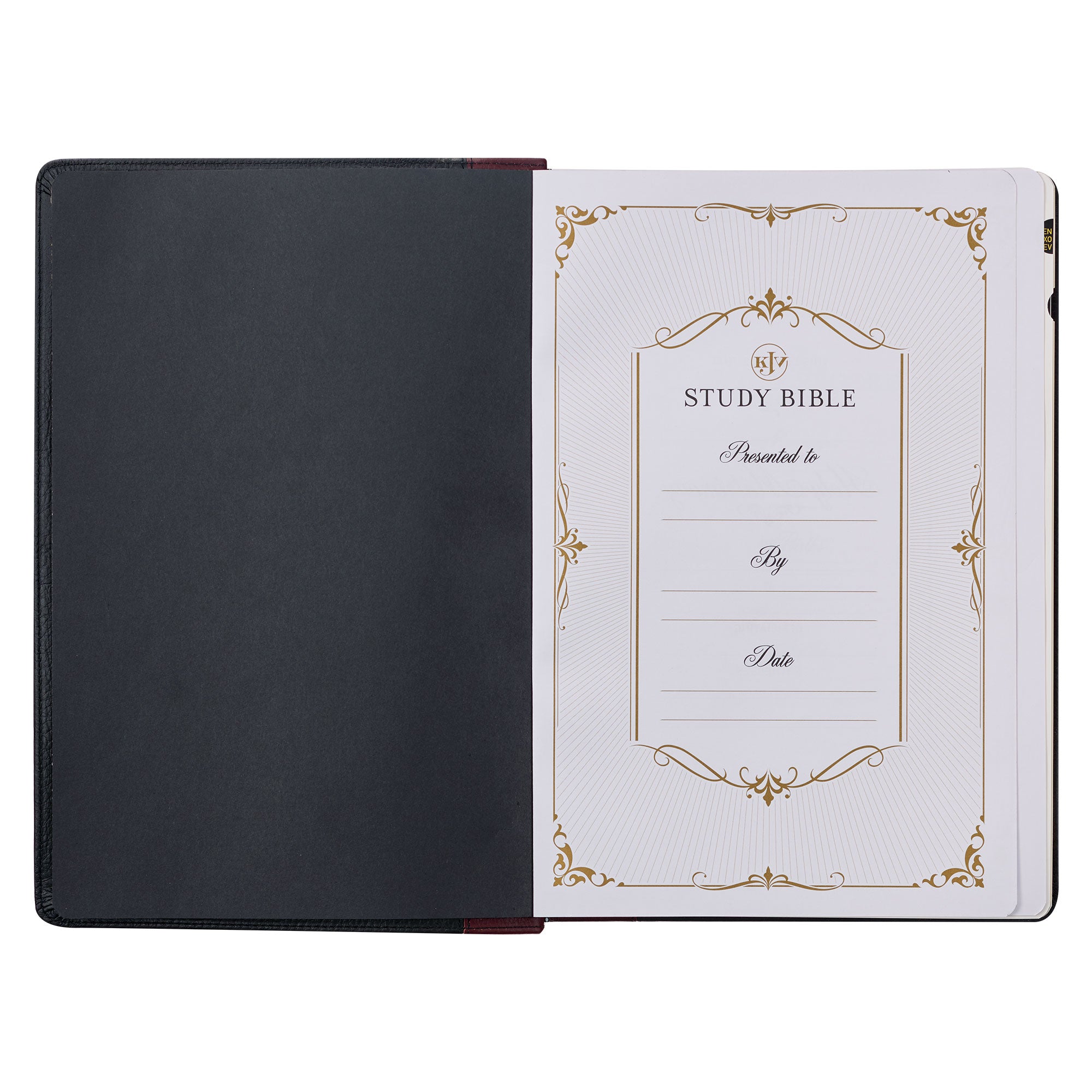 Black and Burgundy Full Grain Leather Large Print King James Version Study Bible with Thumb Index