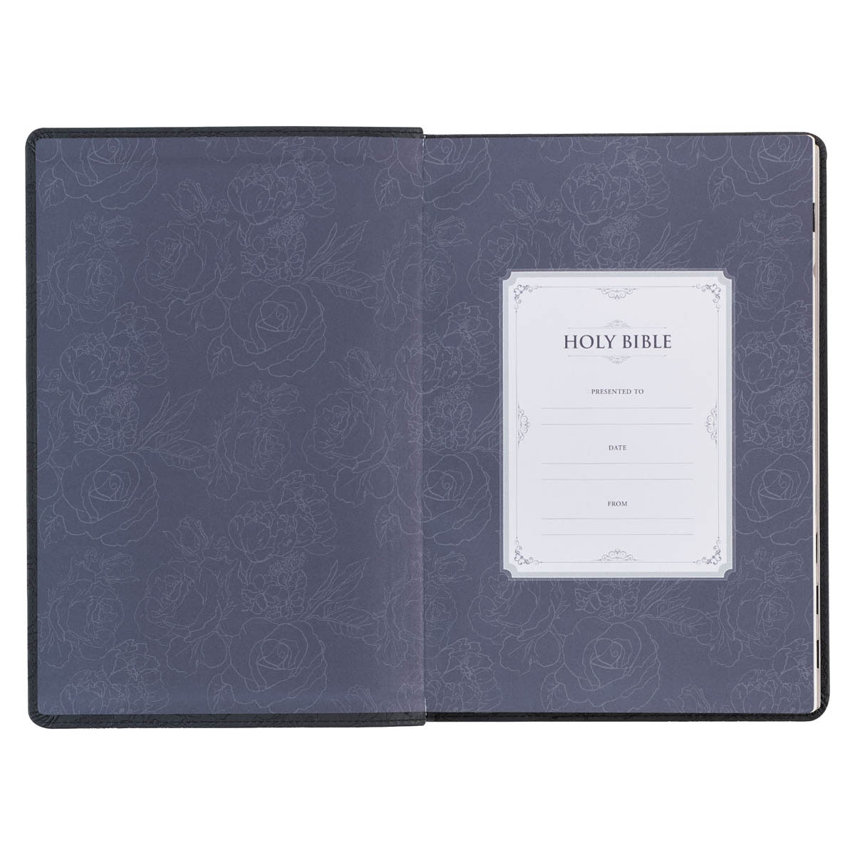 Floral Black Faux Leather Large Print Thinline King James Version Bible with Thumb Index