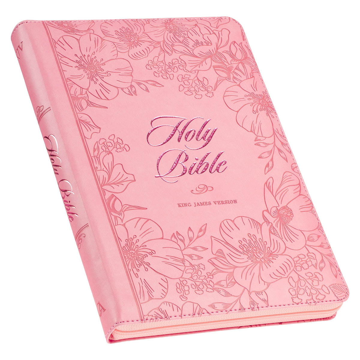 Sunrise Pink Faux Leather Large Print Thinline King James Version Bible with Zippered Closure and Thumb Index