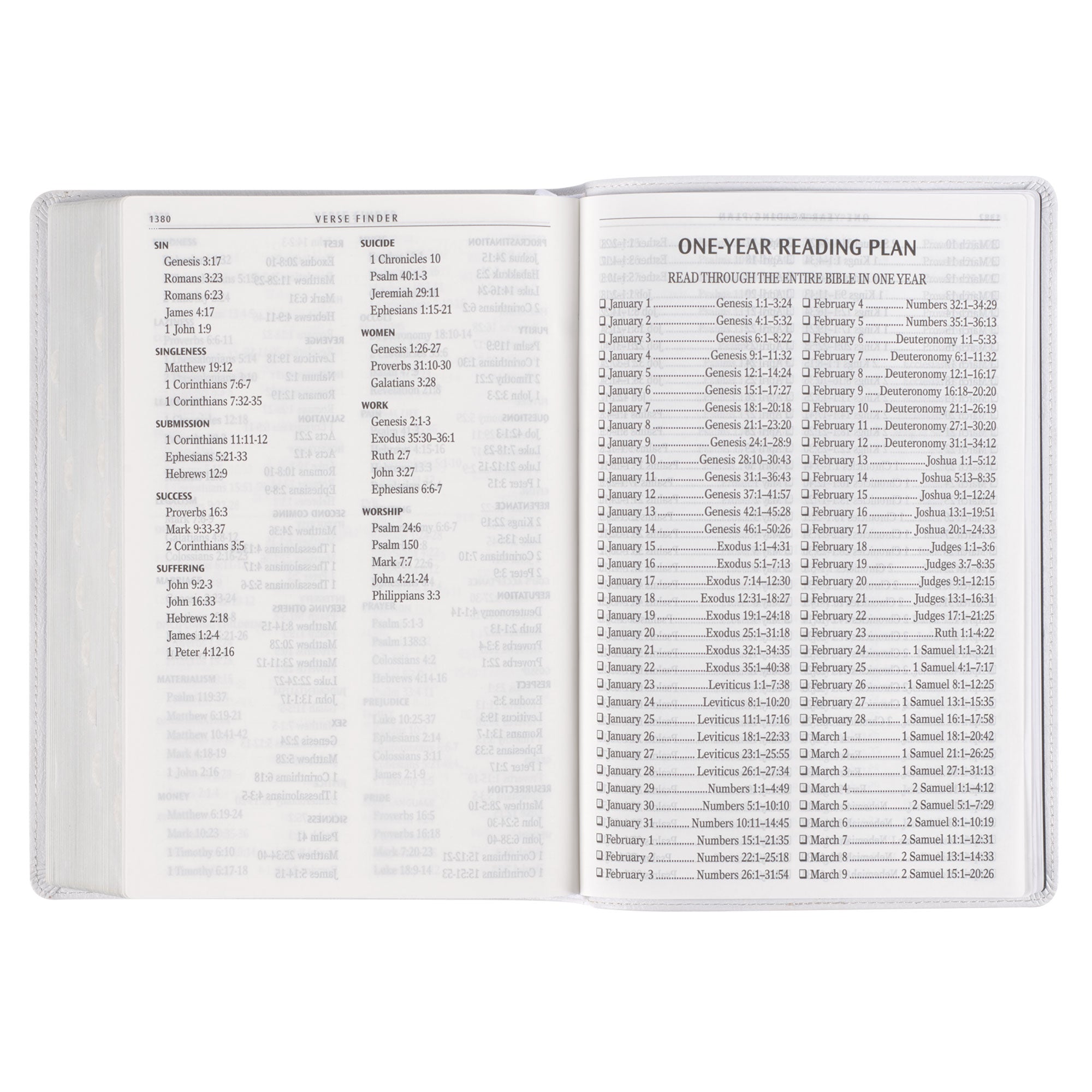 White Full Grain Leather Full-size Giant Print King James Version Bible with Thumb Index